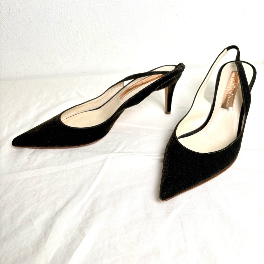 RUPERT SANDERSON Green Gold Velvet Pointed Toe Kitten Heel Slingback ITALY 5.5 - Picture 15 of 17